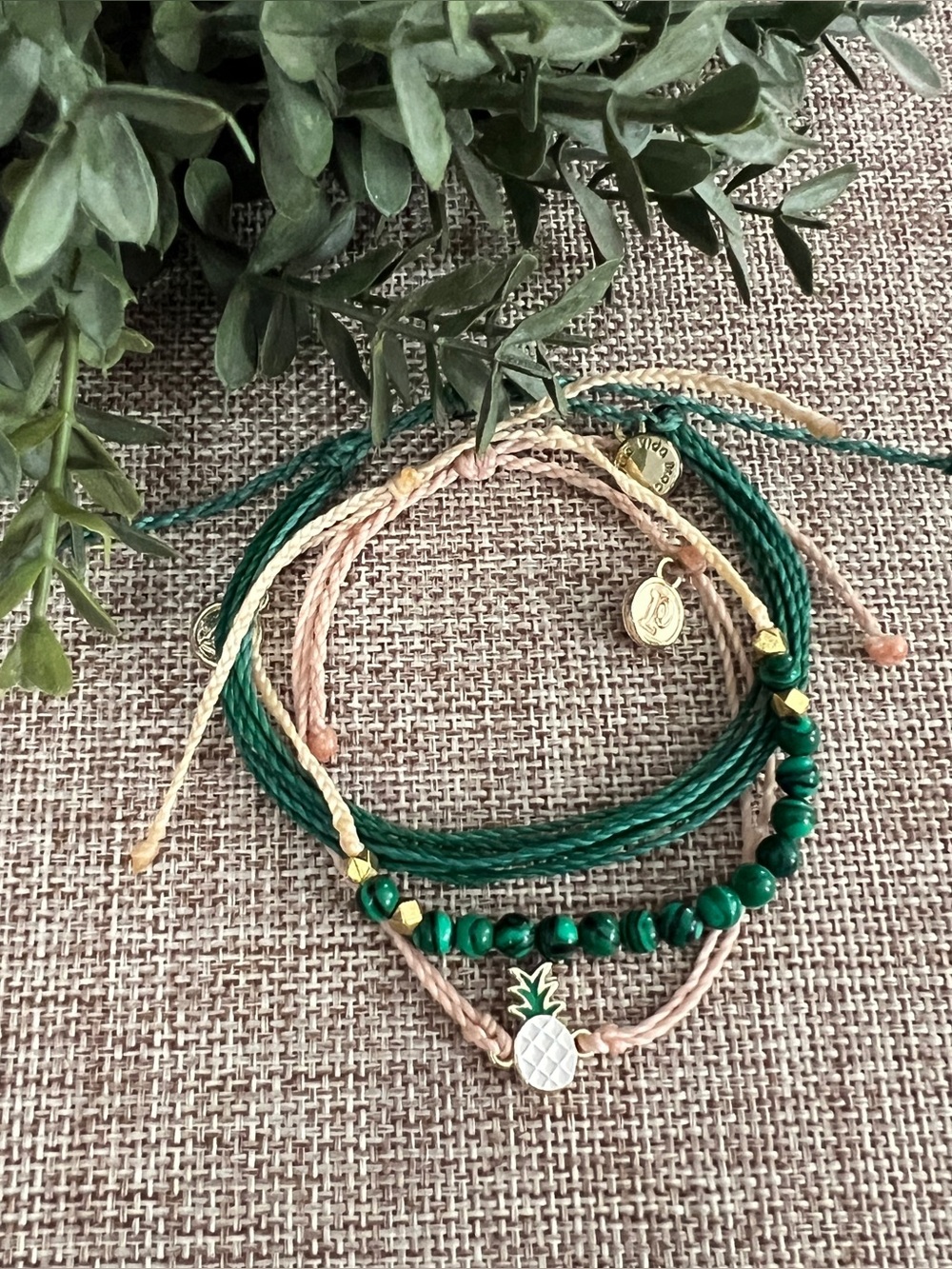 Pura Vida Set of 3 Bracelets, Natural & Green, NWOT